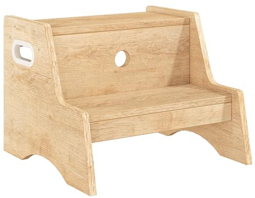 HOOBRO Tritthocker für Kinder mit 2 Stufen, Kinderhocker mit Griffen und Anti-Rutsch-Pads, Toiletten-Tritthocker Kinder, Kinderschemel, für Kinderzimmer, Küche, Bad, Holzfarbe ENL05JD01