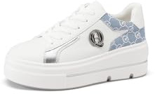 QUEEN HELENA Sneakers Platform Baskets à lacets pailletés Casual Femme X32-61, X32 2 Blanc et Jeans, 39 EU