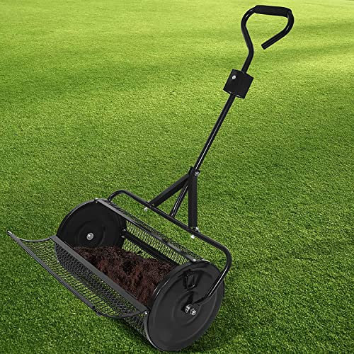 61 cm (24 tum) kraftig kompostspridare i metall för plantering av sådd gräsmatta och trädgårdsskötsel tryck med handtag promenad och tryckkorg siktare torvmossa gödselspridare