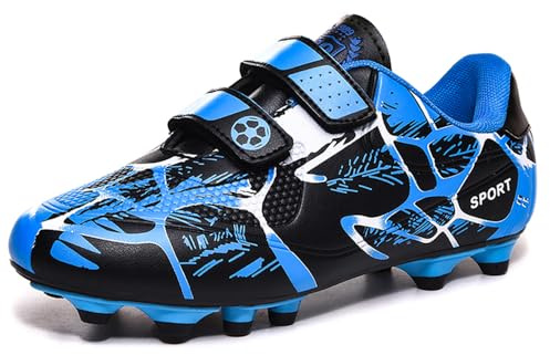 Woflebel Sportschuhe Jungen Mädchen Fußballschuhe Kinder Low Top Spikes Atmungsaktiv Trainingsschuhe Outdoor Athletic Kunstrasen Turf Fussballschuhe Blau 28EU