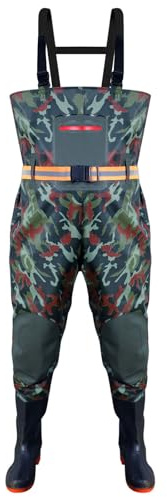 ENEN Fishing Waders for Men Women 36-46 with Boots, Lightweight Waterproof PVC Bootfoot Thigh Wader with Adjustable Suspenders for Fly Coarse Carp Fishing Gardening (Green Camouflage,38)
