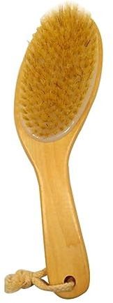 BATHVEVE Spazzola da Bagno in Legno 25X7X3,3 CM con Setole Medie per Massaggio Corpo e Esfoliazione, Stimola la Circolazione, con Manico Curvo e Cordino Appeso