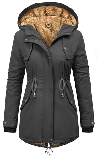 CMTOP Cappotto Donna Invernale con Cappuccio Foderati Giacca Antivento in Pile Termici Elegante Giubbotto Lungo Spessa Parka Cappotto Imbottito Casual con Tasche e Coulisse