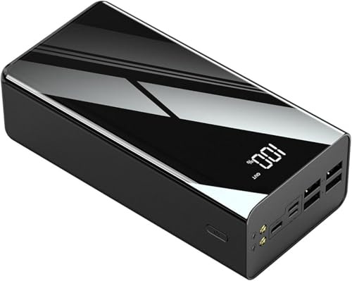Kraftbank med stor kapacitet för mobiltelefoner med digital skärm, snabbladdning och kraftfull ficklampa (5 0 000 mAh, svart, utan kablar).