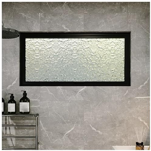 bacedifo Rectangular Sótano Ventana Insonorizada con Vidrio Templado Ondulado Aleación de Aluminio Ventanas Ventiladas para Dormitorios Baños Cobertizos Color Negro W 31,5 X H 15,7 