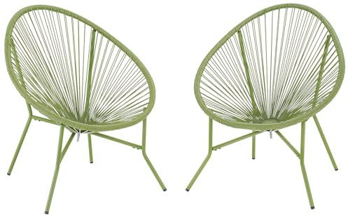 2 Piece Outdoor Acapulco Chair Set, Outdoor Patio Furniture Set, All-Weather Patio Bistro Set, Outdoor Furniture with Woven PE Rattan, Modern Conversation Set for Patio, Lawn, Balcony, Garden, Green
