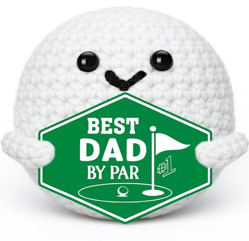 Sunwuun Gifts for Dad Birthday Fathers-Best Dad by Par,Funny Father's Day Christmas Birthday Handmade Knitted Crochet Present for Father Papa from Daughter Plush Figures (White)