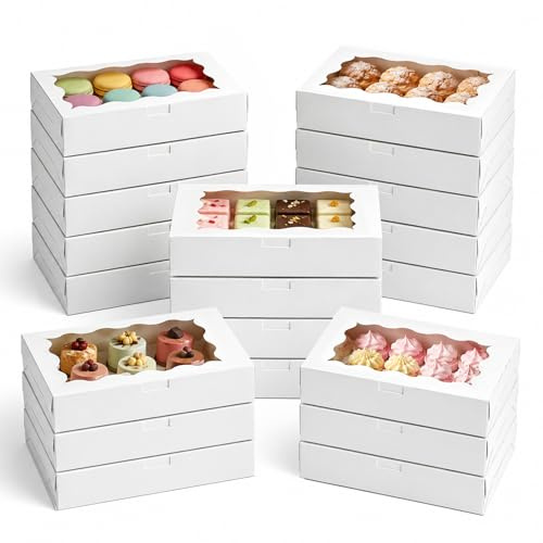 HNCY 20 st kaklådor med visningsfönster, bakkartong 18 x 11 x 4 cm, bagerilådor med fönster, kaklådor, makaron, choklad, muffins, munkar, godislådor