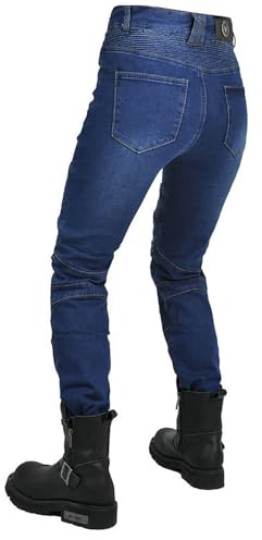HZling Pantaloni da moto da donna, protezione antigraffio, spessi, con cerniera, stile casual, ideale per tutte le stagioni, blu, M