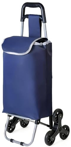 Carro de la Compra 6 Ruedas, Carrito Compra Plegable de Aluminio con Bolsa Oxford Desmontable, Carro Compra para Subir Escaleras, 23 L, Azul