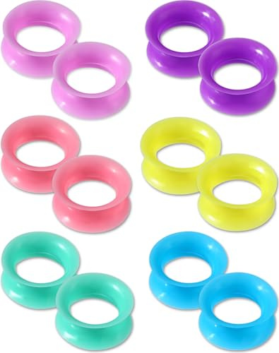 OUFER 12PCS Silicone Tunnels, Double Flared Gauges for Ears, Flexible Ear Tunnels Plugs, Stretchers Expander Flesh Ear Piercing Jewelry for Women Men-0g