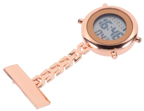 Garneck Reloj de Bolsillo Colgante para Enfermera Digital Multifuncional de Aleación Rosa Dorado Alarma y Cronómetro, Reloj Electrónico Pin de Solapa para Uso Médico y Profesional