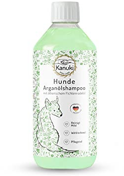Kanuki pflegendes Hundeshampoo mit marokkanischem Arganöl 500ml – mit ätherischem Fichtennadelöl, pH-Wert 7.5, schonende Reinigung für alle Felltypen – ohne Silikone, Parabene und Parfum