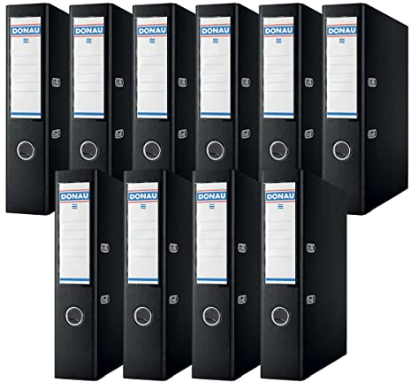 Donau Premium Ordner Breit 10er Pack/DIN A4 / 7,5 cm / 10 Stück/Schwarz/Kunststoffbezug PP/Carton Papier Schlitzordner Büroordner Aktenordner Ringordner/Grünen Punkt
