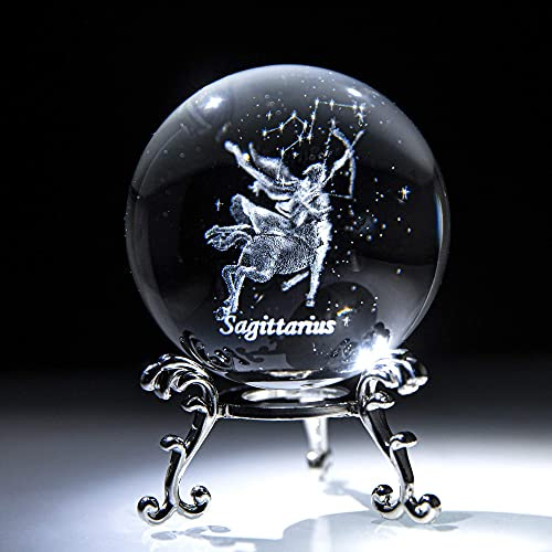 Presse-papier en cristal constellation laser 3D avec support de fleurs plaqué argent (Sagittaire)