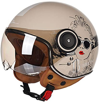DCLINA Retro Style Motorrad Open Face 3/4 Helm mit Sonnenblende für Chopper Scooter Cruiser, Motorrad Halbhelm, ECE Certified Herren und Damen Vintage Moped Helm für Four Seasons