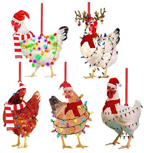 Stylebest Weihnachten Schal Huhn Anhänger Niedlichen Weihnachtsbaum Hängen Holz Huhn Hahn Anhänger Indoor Outdoor Festival Party Home Decor