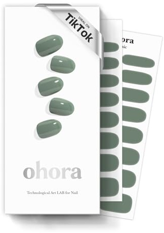 ohora Semi Cured Gel Nail Strips (N Cream Leaf) - Green, Solid, Works with Any UV/LED Lamps, Salon-Quality, Long Lasting, Easy to Apply & Remove
