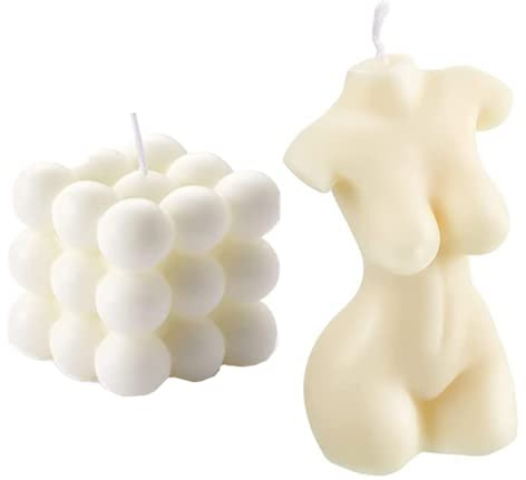 Velas de cera de soja en forma de cubo de burbuja, forma de cuerpo femenino, decoración estética del hogar, juego de 2 velas perfumadas para uso doméstico y regalo