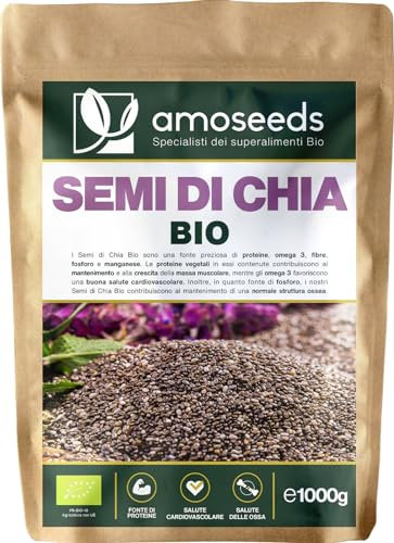 Semi di Chia Bio 1KG | Proteine, Salute Cardiovascolare | 100% Biologici, Senza Glutine, Qualità Superiore