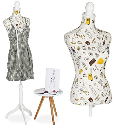 Relaxdays Schneiderpuppe weiblich, höhenverstellbar bis 167 cm, Schaufensterpuppe Nähen, Größe 34-38, Dekobüste, Creme