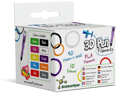 Science4you Ricariche di Filamento per Penna 3D per Bambini - 10 Filamenti PLA Colorati da 1.75 mm per Penna 3D, Più Sicuri e Facili da Usare, 50 Metri in Totale, Regalo per Bambino e Bambina
