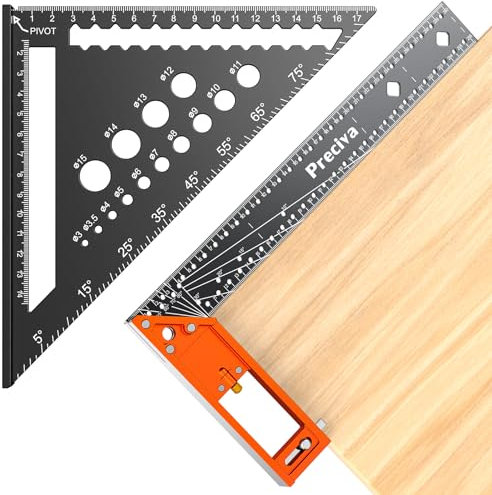 Preciva Set Square, 30cm Aluminium Alloy Marking Gauge & 18cm Triangle Speed Square, Laser Etched Scales, Extendable Metal Bracket, Precision Marking Tools (0.15mm Accuracy) for Woodworking, Carpentry