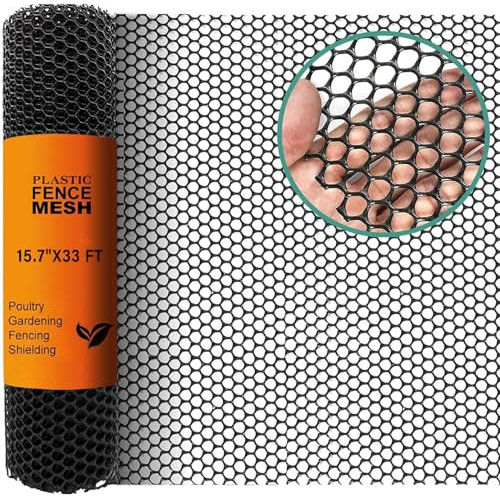 Malla de alambre de plástico para pollo, rollo de 15.7 pulgadas x 33 pies, malla de alambre negro de plástico duradero para jardinería, red de barrera, vallas de aves de corral, perros, conejos