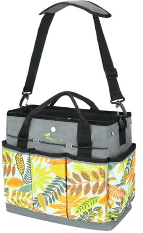 MORROWIND Borsa Attrezzi da Giardino in Tessuto Oxford, Tote con Tasche e Tracolla Regolabile Organizzatore Attrezzi con Tasca con Cerniera per Giardinaggio e Lavoro nel Prato, Verde Floreale