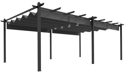 Outsunny Pergola Jardin Exterieur pergola Aluminium 3,6 x 6 m coulissante rétractable pour terrasse Structure en Aluminium + Toile Polyester - Gris foncé