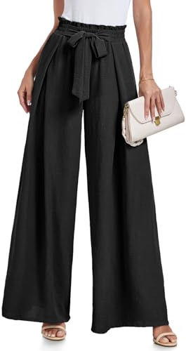 Women's Wide Leg Pants High Elastic Waisted in The Back Business Work Trousers Long Straight Suit Pants for Summer A - Black
