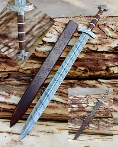 UNIQUE BLADES' 36,5 Zoll Sammlerstück Wikinger Ranger Schwert - Damaszener Stahl, Scharfe Klinge, Holzscheide Mit Gravur, Kampfbereit, Cosplay Ersatz, Funktionelles Schwert