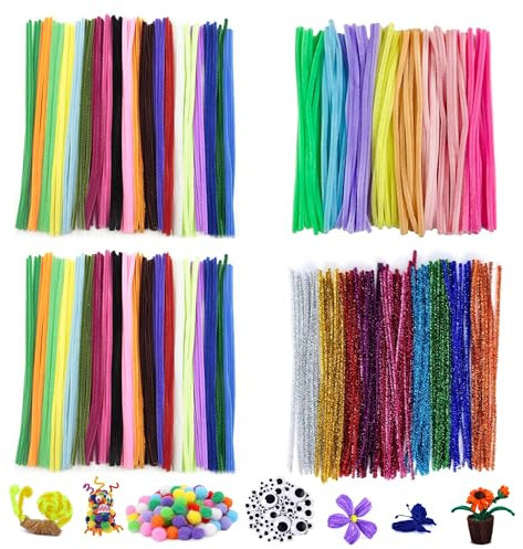 Pfeifenreiniger, 300 Stück Zum Basteln 27 Farben, Pfeifenputzer Bunt Mehrfarbig Set Pipe Cleaner Kulleraugen Selbstklebend für Dekorieren