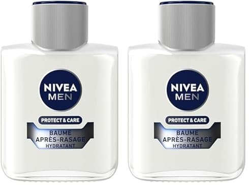 NIVEA MEN Protect & Care Baume Après-Rasage Hydratant (1 x 100 ml), Soin Après-Rasage enrichi en Vitamine E & Aloe Vera, Soin visage pour homme apaisant (Lot de 2)