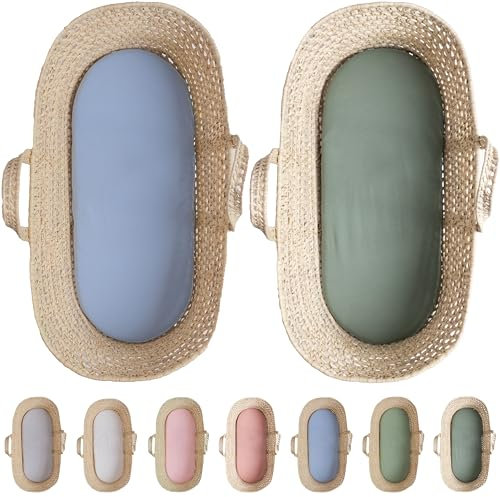 Bunnyjik 28x74-30x70 Ovale Spannbettlaken – GOTS-ZERTIFIZIERTES Bio Set aus 2 – 100% Baumwolle, Luftig & Kühlend – 190GSM Bio-Baumwolle – Stubenwagen Bezug, Moseskorb, Babybett, Beistellbett