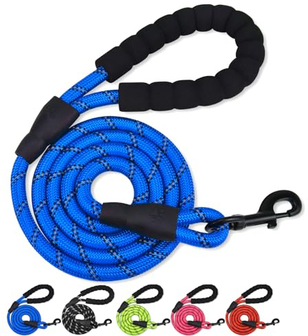 Rope Dog Lead with Soft Padded Handle and Carabiner Clip, Training Lead for Dogs Reflective Dog Lead and Multi-Colour for Puppy, Small, Medium, Large Dog (Blue, 150 * 1.2 cm)