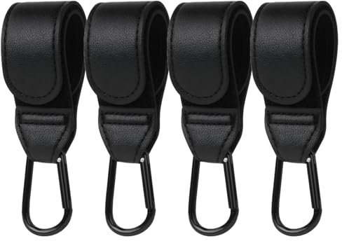 Kinderwagen Haken,4 StüCk Universelle AnhäNger FüR Kinderwagen Lederoptik Haken Kinderwagen ZubehöR FüR Kinderwagen Kinderwagen Einkaufstasche Karabinerhaken Kinderwagen Taschenhalter (Schwarz)