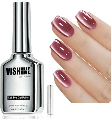 Vishine - Smalto per unghie in gel Ice Glass Cat Eye, glitter olografico, effetto glitter scintillante, trasparente, colore puro, rimozione con ammollo (soak off), magnetico, per uso a casa, colore