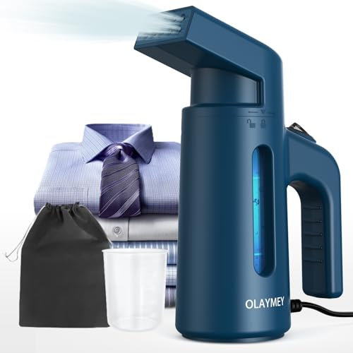 OLAYMEY Ferro da Stiro Verticale da Viaggio, Ferro da Stiro a Vapore con Caldaia, con Borsa con Coulisse, 700W Portatile Stiratore Verticale 180ML Blu Stirella Verticale per Casa, Affari