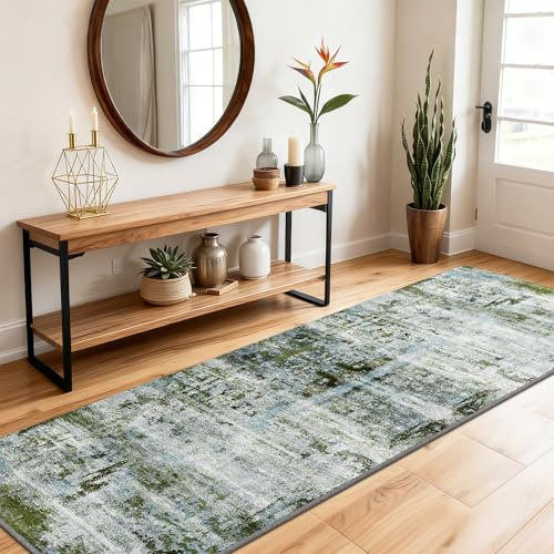 SOANNY Alfombra Pasillo 60x180 cm, Moderno Abstracto, Super Suave, Lavable, Antideslizante, Verde Musgo