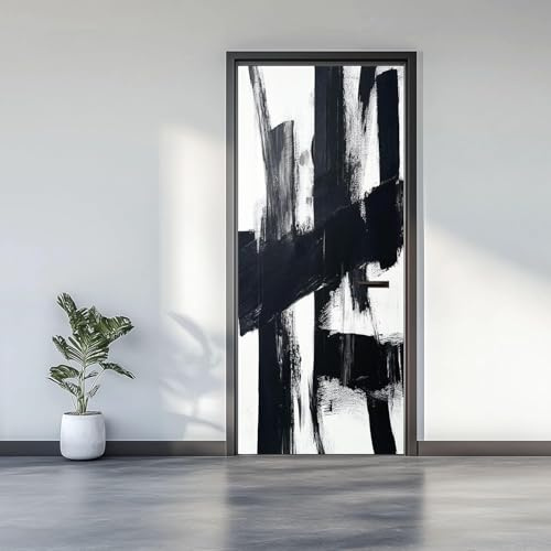 Adesivi per Porte Interne 90 x 210 Arte Astratta Adesivo Porta Bianco e Nero 3D Pellicola Adesiva Carta da Parati Soggiorno Bagno Autoadesivo Porta Murale Decorazione A-4743