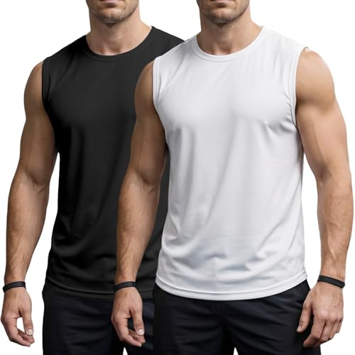 2 Pack Mens Vests for Men UK Compression Tank Top Men–Quick Dry Sleeveless T Shirt Men for Gym Vest, Running, Lightweight Stretch Athletic Vest