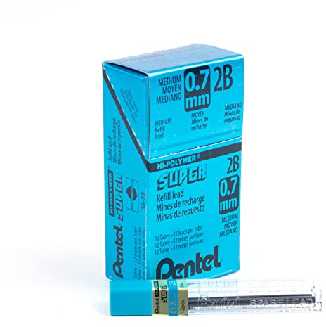 Pentel Super Hi-Polymer Lead Refill, 0.7mm Medium, 2B, 144 Pieces of Lead (50-2B)
