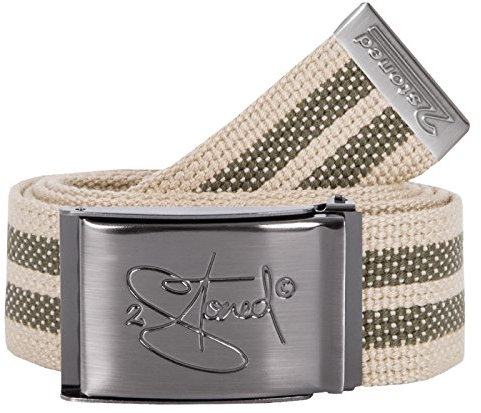2Stoned Gürtel Stoffgürtel Beige-Olive, matte Schnalle Classic, 4 cm breit, Koppelgürtel für Damen und Herren
