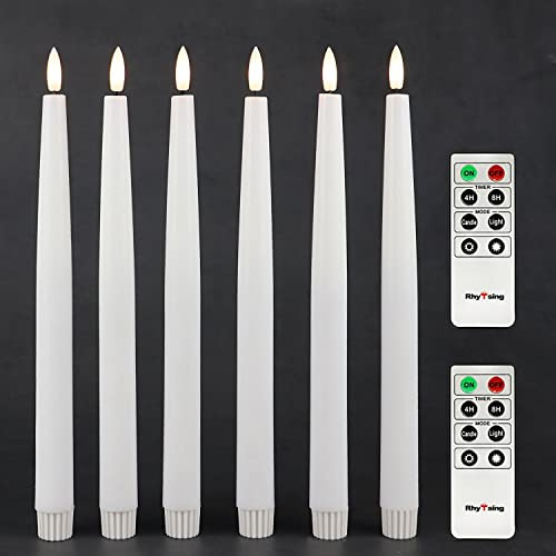 Rhytsing 6 cera Velas largas LED sin llama con temporizador, Velas a Pilas diseño rústico para candelabros, LED blanco cálido, 2 Mandos a distancia incluidos, Altura 29cm (blanco)