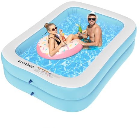 Sumbee Inflatable Swimming Kiddie Pool for Adults Kids Ages 4-8-12, Size 79 x 59 x 20 Rectangle Blow Up Family Pool for Children Backyard Outdoor Garden Summer Water Party Full-Sized Light Blue
