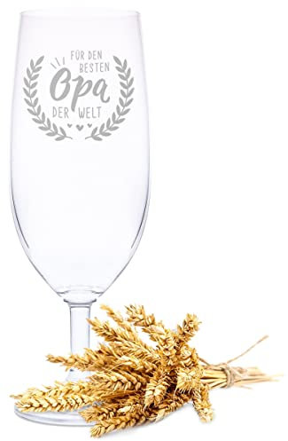 GRAVURZEILE Leonardo Bierglas mit Gravur - Für den besten Opa der Welt - Geschenk für Opa ideal als Vatertagsgeschenk - 360ml - Biertulpe Pilsglas Weizenglas - Geburtstagsgeschenk für Männer