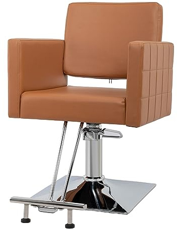 Bonnlo Salon Styling Chair for Hair Stylist Wide Seat, Hydraulic Barber Chair with Stainless Steel Footrest, Camel Hair Salon Chair Heavy Duty, Beauty Spa Cosmetology Shampoo Hairdressing Equipment