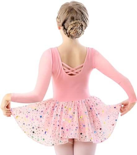 DANSHOW Leotardo de Ballet para niñas Leotardo de Danza de Manga Larga Vestido de Leotardo de Danza para niños pequeños(40421-08Q-S)