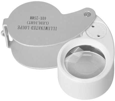 Juwelierslupe, 40X Vergrößerung Metall Faltlupe mit LED Licht Juwelierlupe für Edelsteine, Schmuck, Rocks, Briefmarken, Münzen, Antiquitäten, Modelle, Fotos, 40X x 25 mm